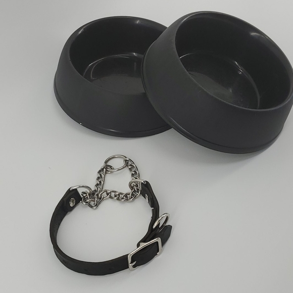 2 dog bowls and a leather choker collar - Picture 4 of 8